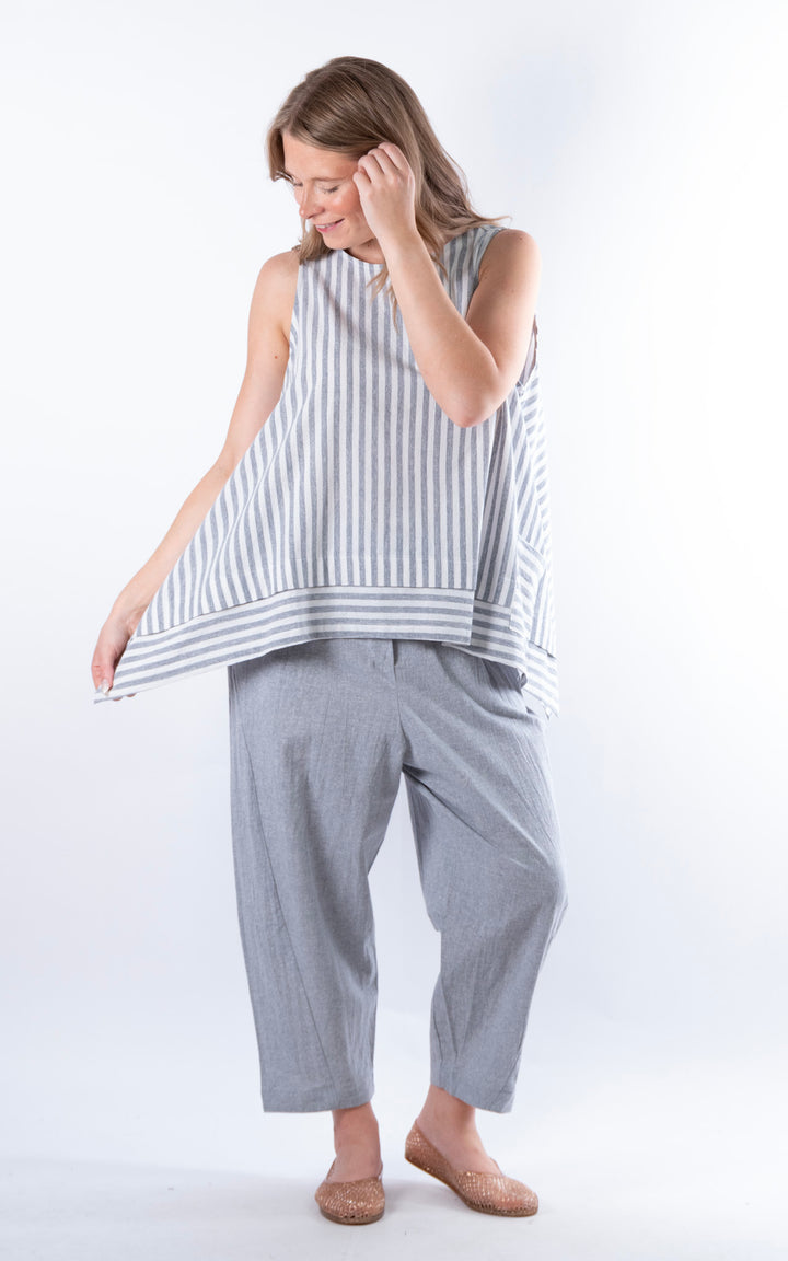 Ella Linen Mix Pocket Top | Stripe | Denim