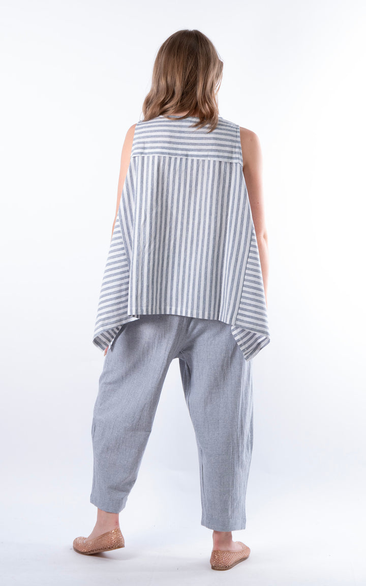 Ella Linen Mix Pocket Top | Stripe | Denim