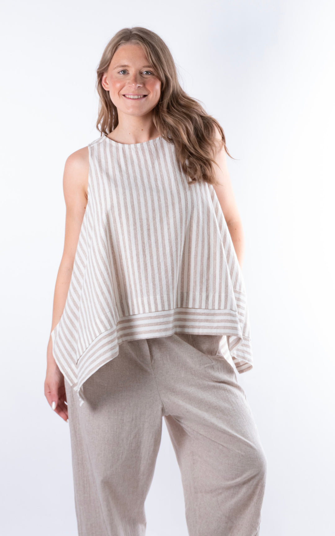 Ella Linen Mix Pocket Top | Stripe | Mocha