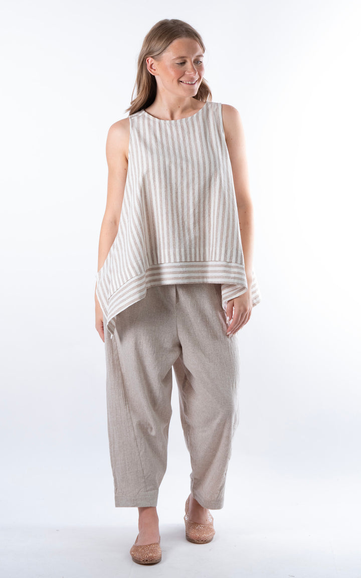 Ella Linen Mix Pocket Top | Stripe | Mocha