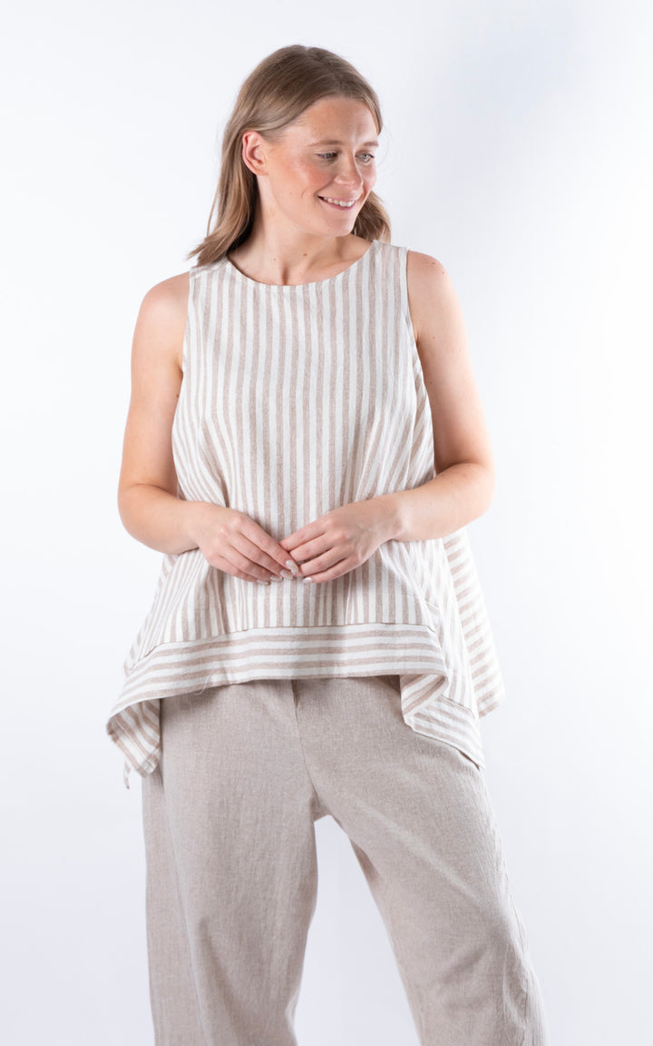 Ella Linen Mix Pocket Top | Stripe | Mocha