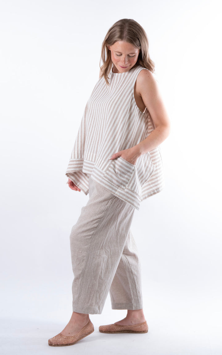 Ella Linen Mix Pocket Top | Stripe | Mocha