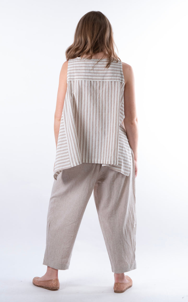 Ella Linen Mix Pocket Top | Stripe | Mocha