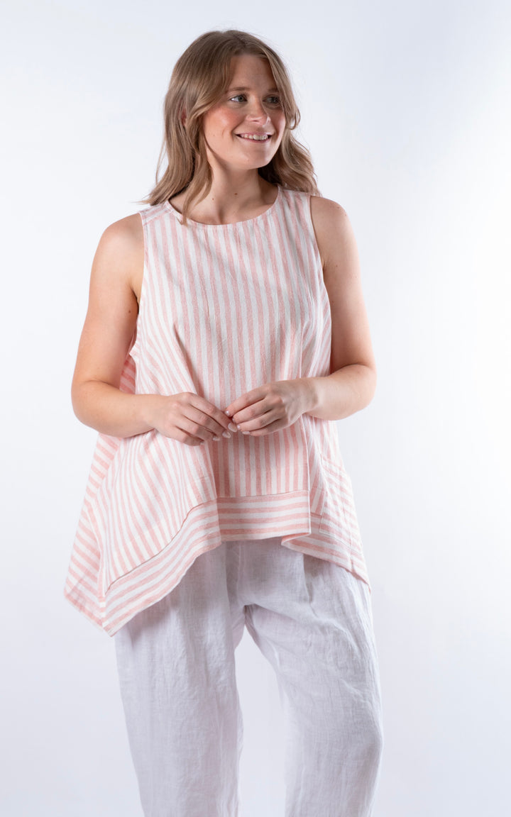 Ella Linen Mix Pocket Top | Stripe | Pink