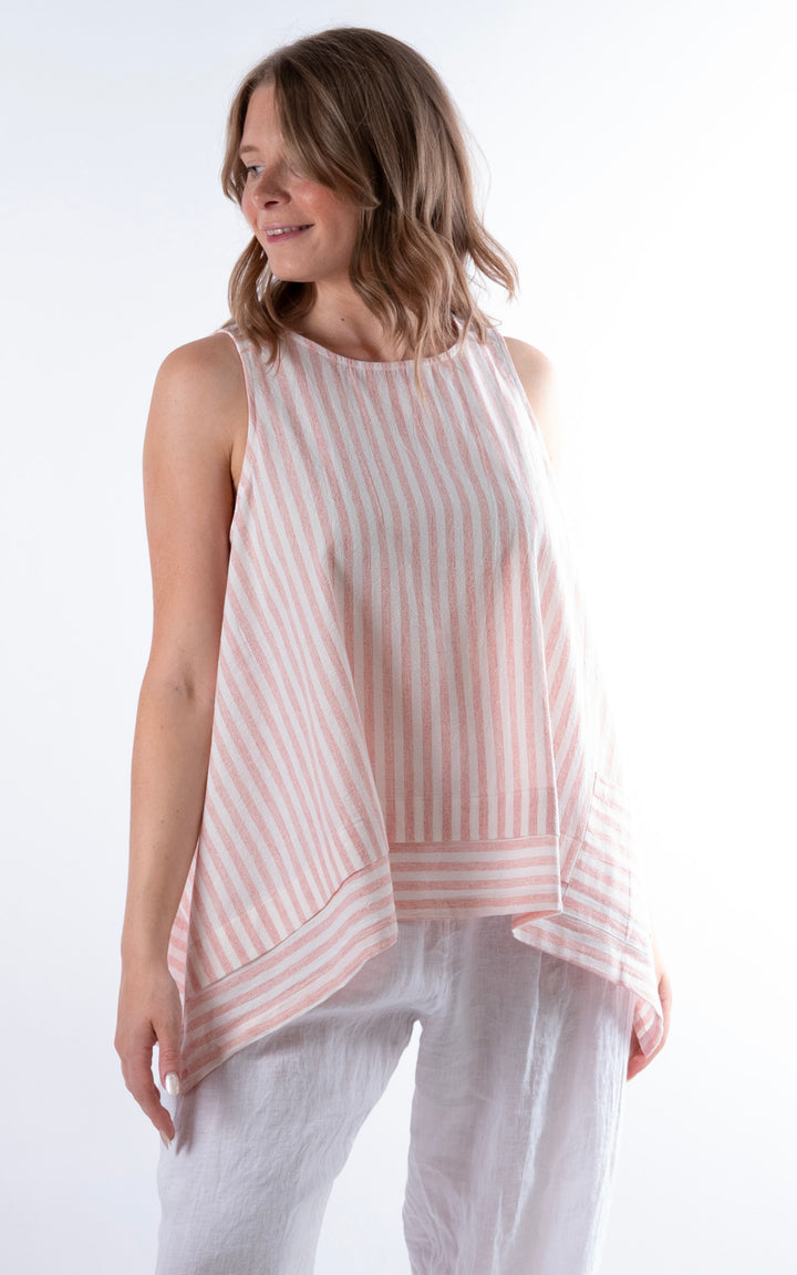 Ella Linen Mix Pocket Top | Stripe | Pink
