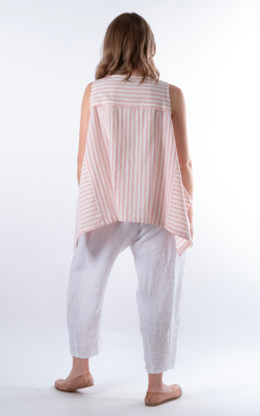 Ella Linen Mix Pocket Top | Stripe | Pink