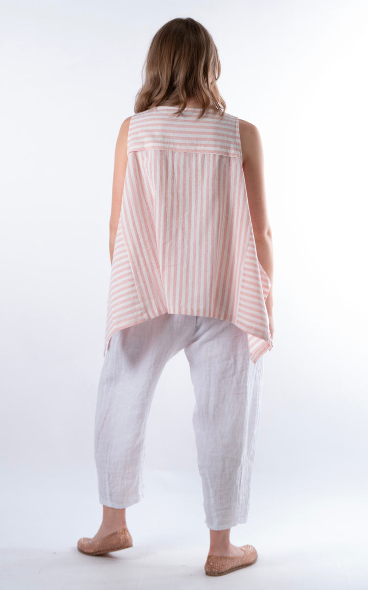 Ella Linen Mix Pocket Top | Stripe | Pink