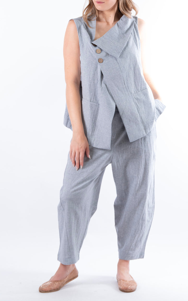 Ella Linen Mix Waistcoat | Denim