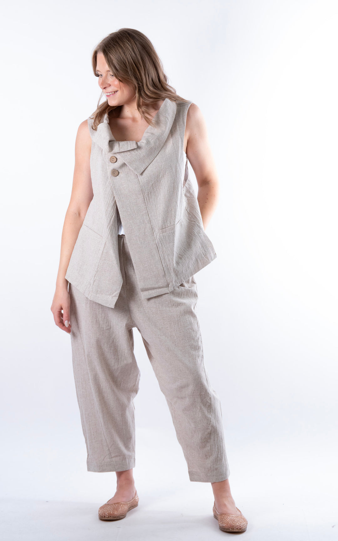 Ella Linen Mix Waistcoat | Mocha