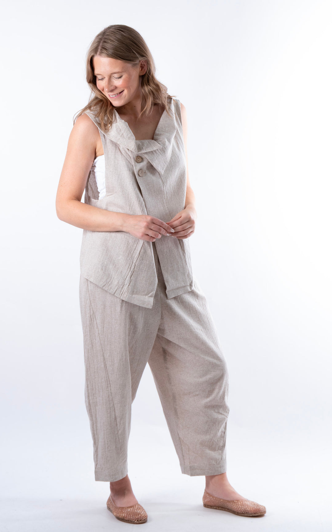 Ella Linen Mix Waistcoat | Mocha