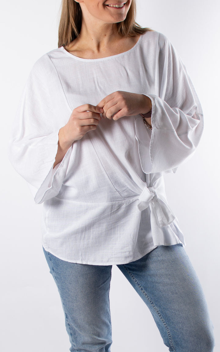 Everleigh Side Tie Top | White
