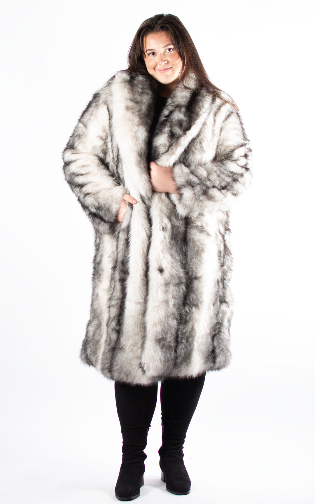 Faux Fur Coat | White & Black