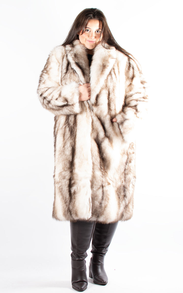 Faux Fur Coat | White & Chocolate