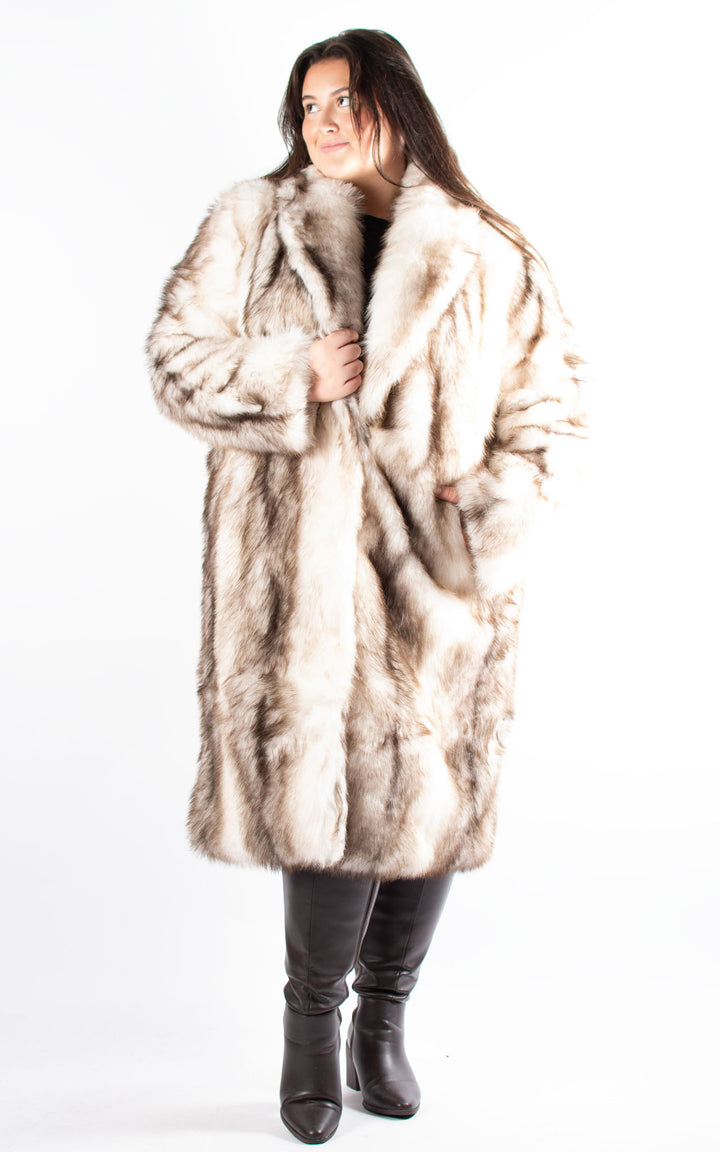 Faux Fur Coat | White & Chocolate