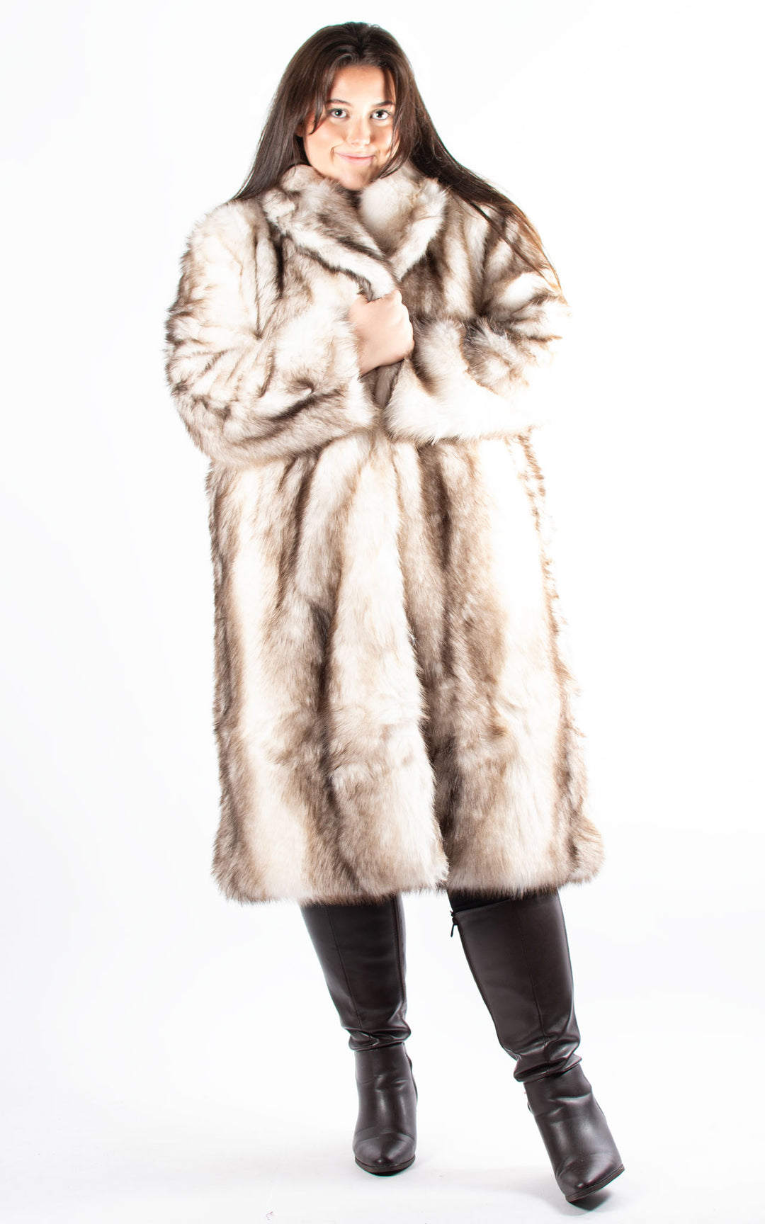 Faux Fur Coat | White & Chocolate