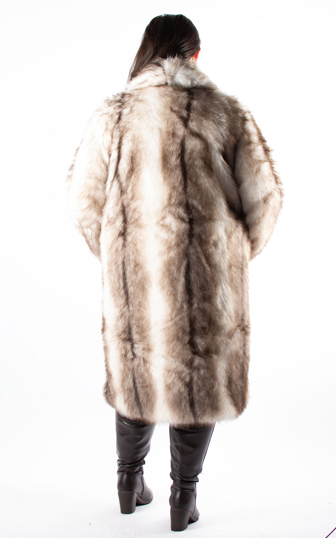 Faux Fur Coat | White & Chocolate