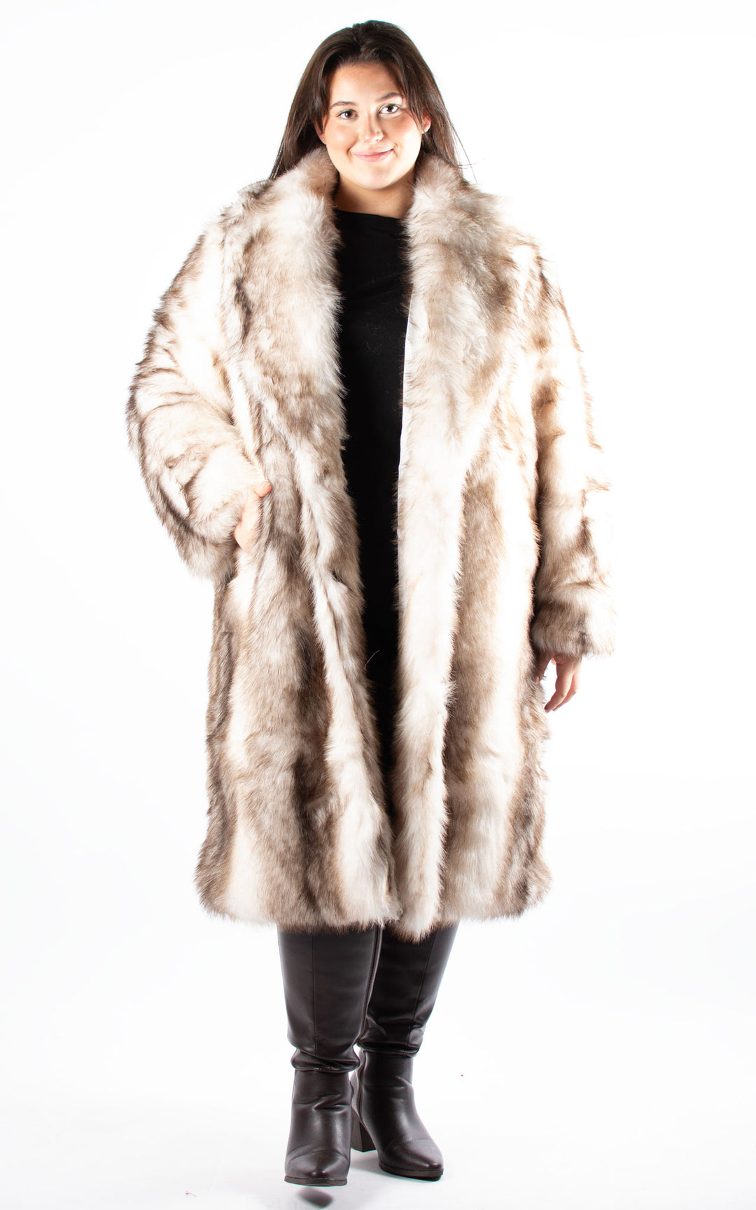 Faux Fur Coat | White & Chocolate