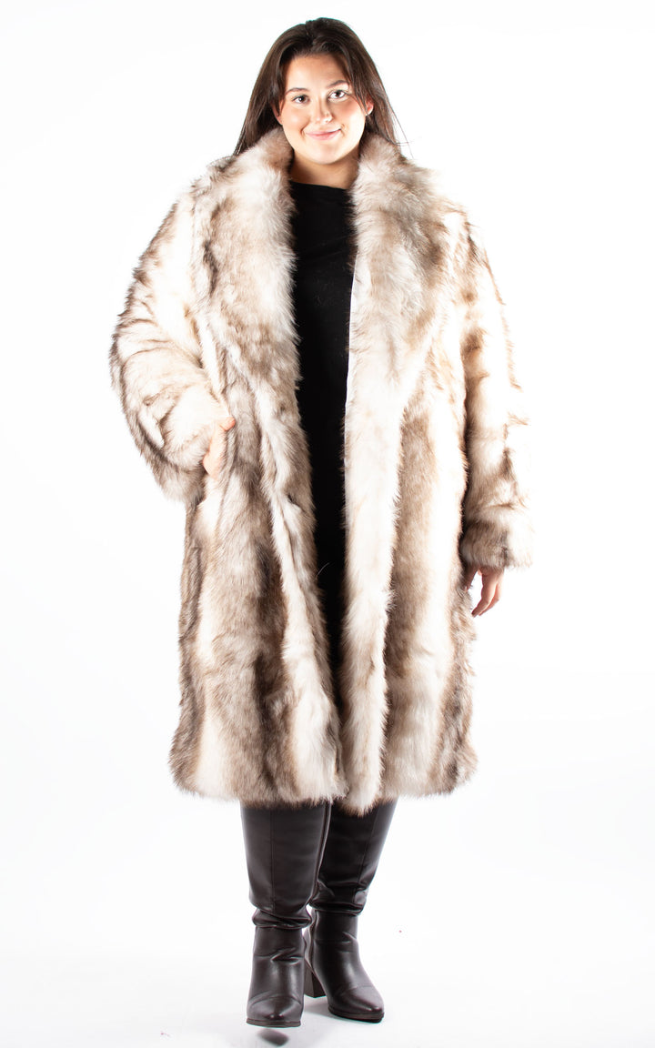 Faux Fur Coat | White & Chocolate