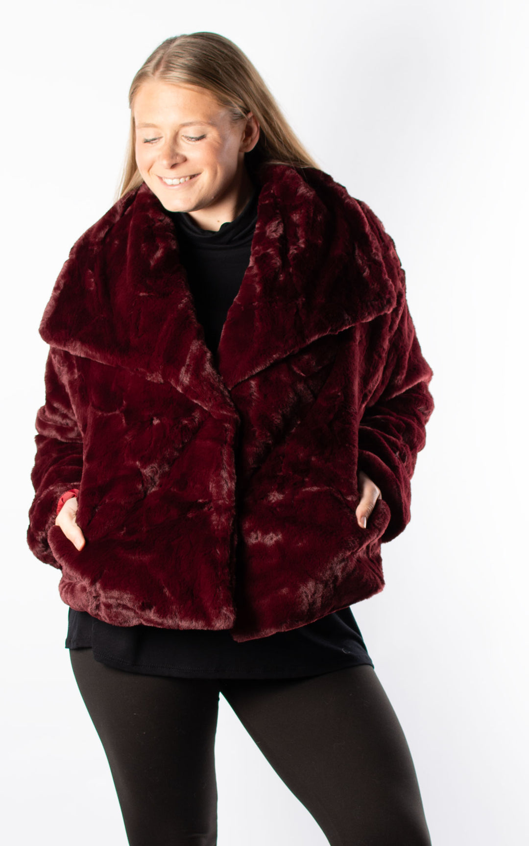 Faux Fur Jacket | Burgundy