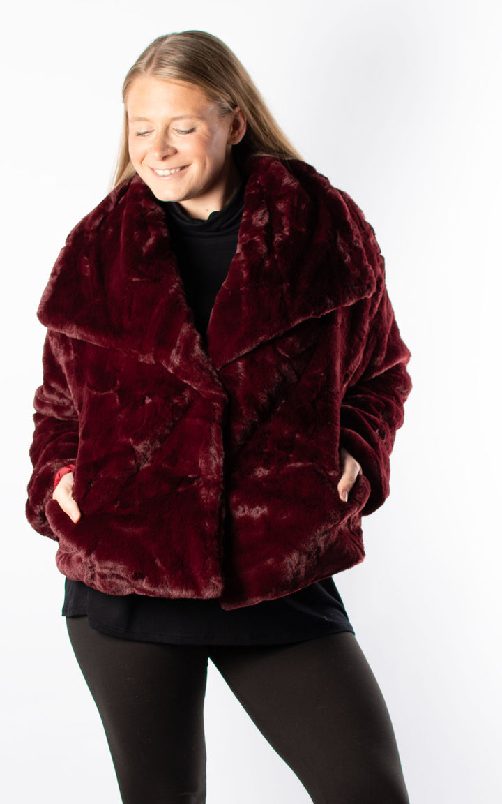 Faux Fur Jacket | Burgundy