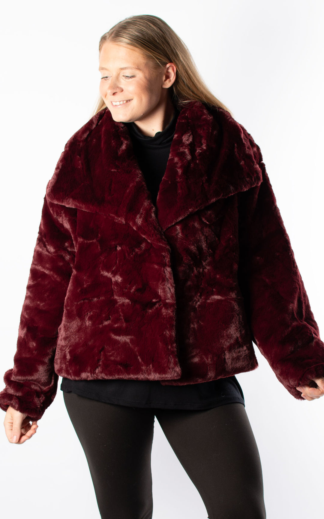 Faux Fur Jacket | Burgundy