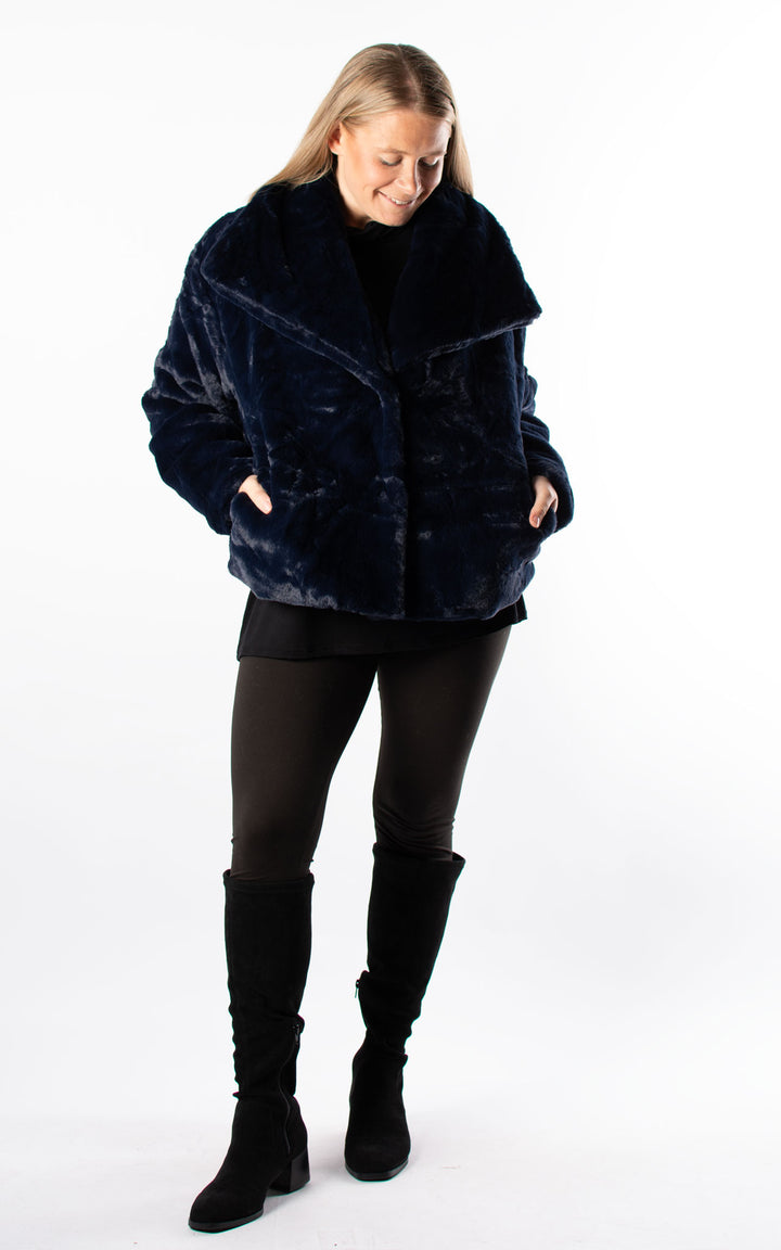Faux Fur Jacket | Navy