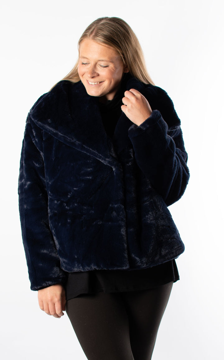 Faux Fur Jacket | Navy