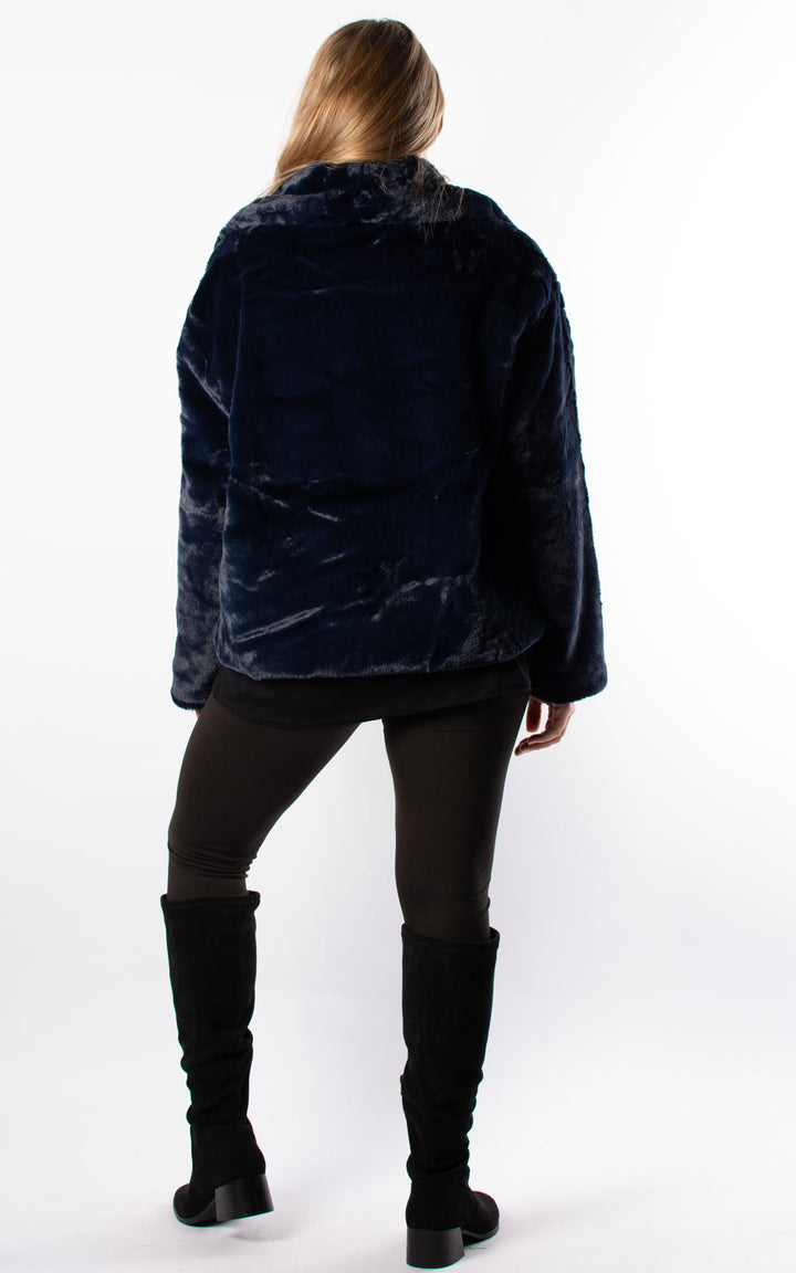Faux Fur Jacket | Navy