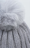 Faux Fur Pom Pom Rib Hat | Grey