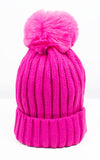 Faux Fur Pom Pom Rib Hat | Plum