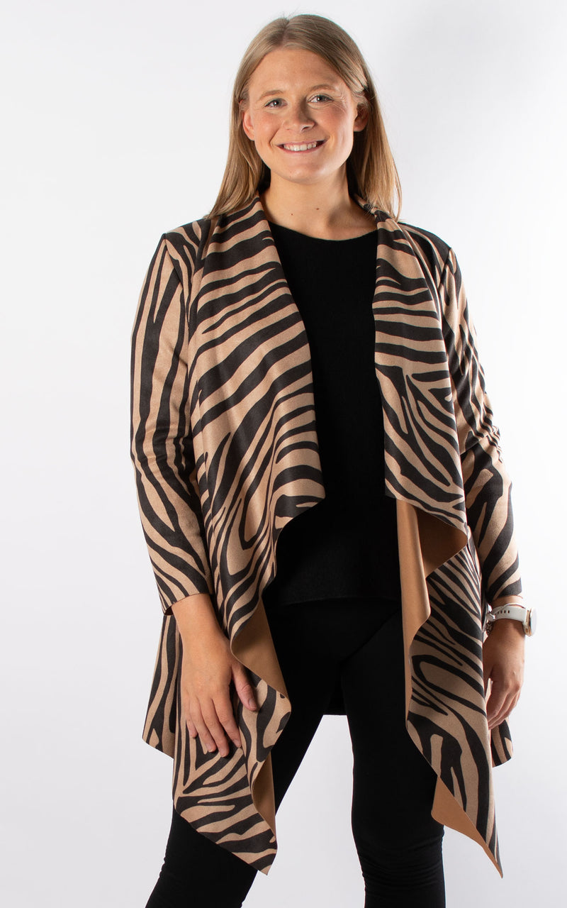 Faux Suede Waterfall Jacket | Zebra | Black