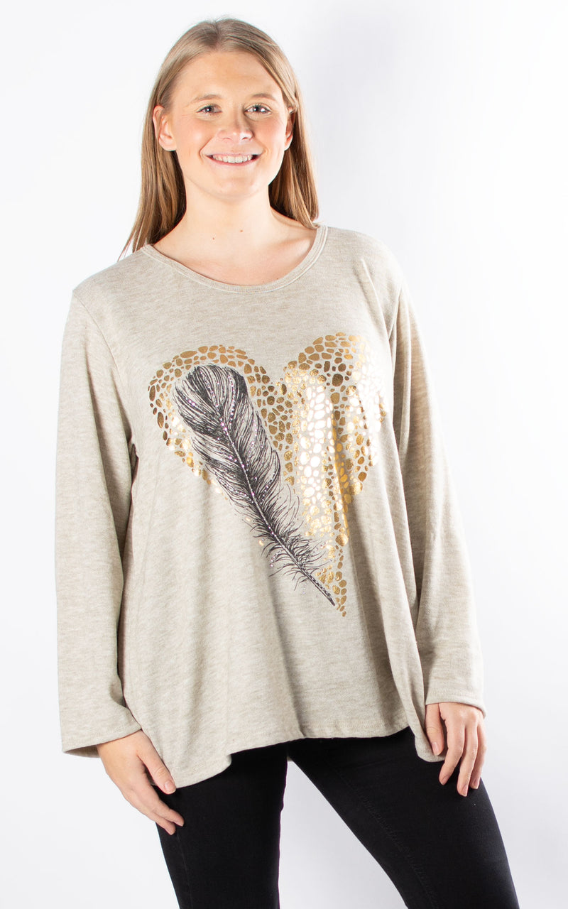 Feather & Heart Top | Beige