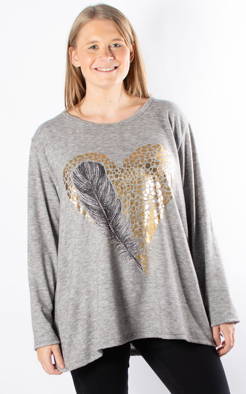 Feather & Heart Top | Grey