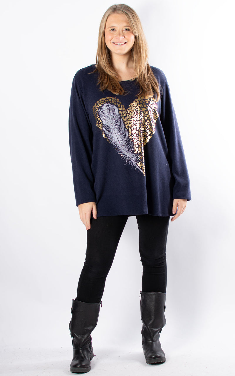 Feather & Heart Top | Navy