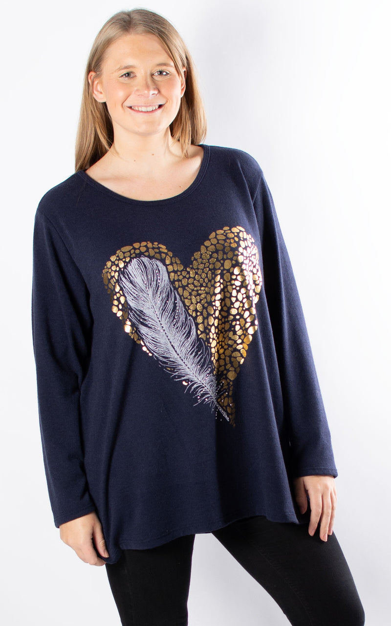 Feather & Heart Top | Navy