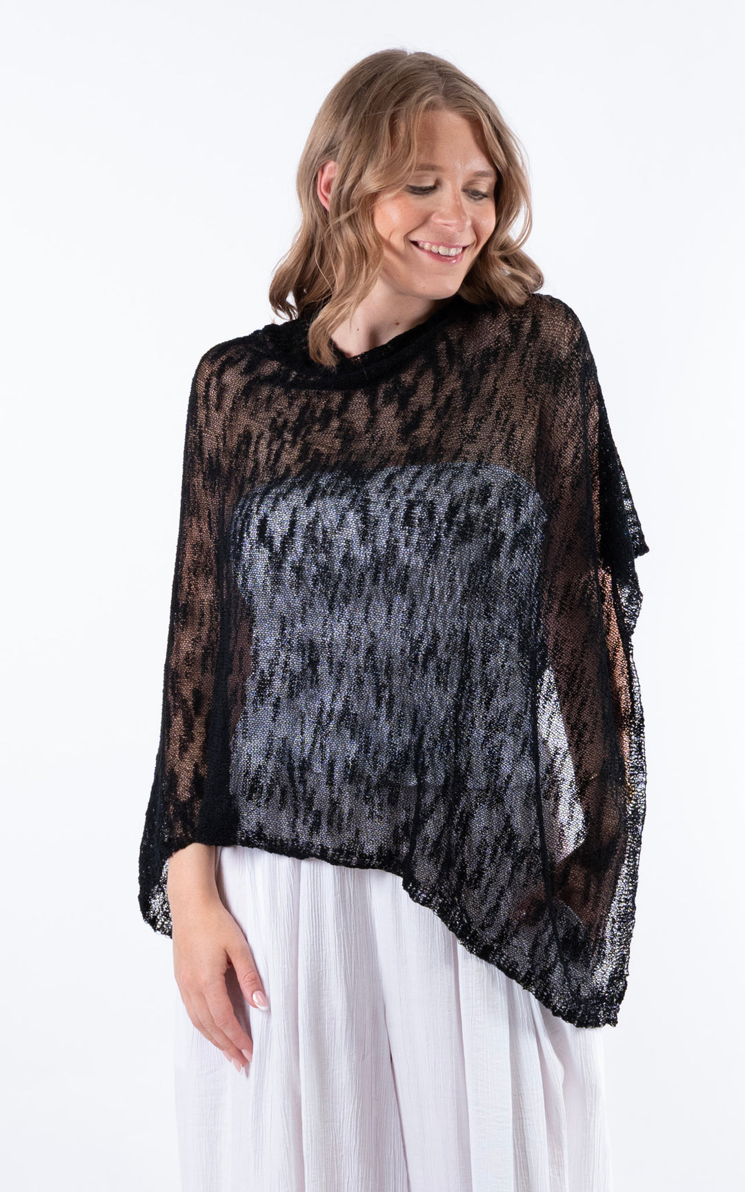 Fine Knit Poncho | Black