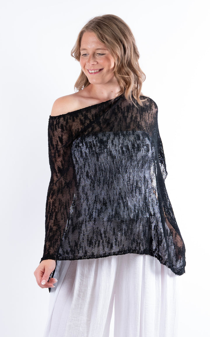 Fine Knit Poncho | Black