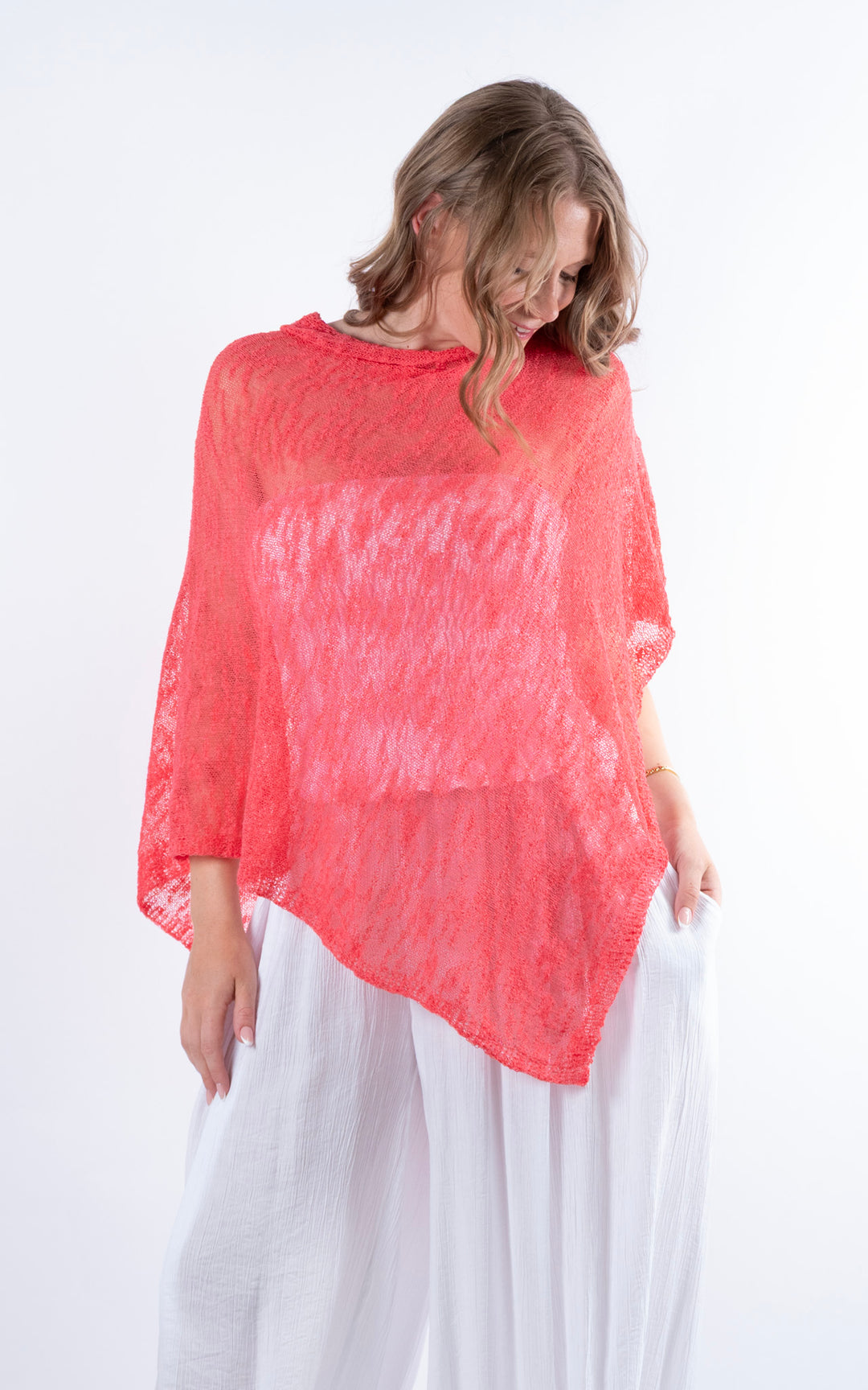 Fine Knit Poncho | Coral