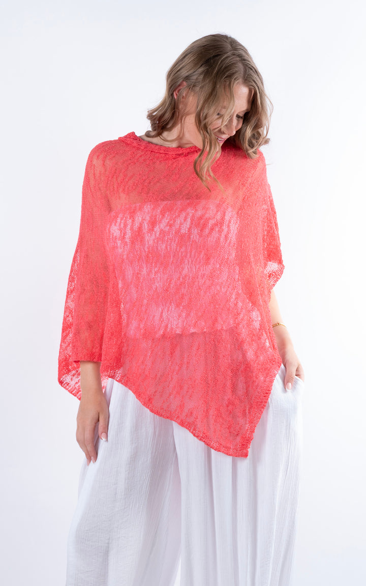 Fine Knit Poncho | Coral