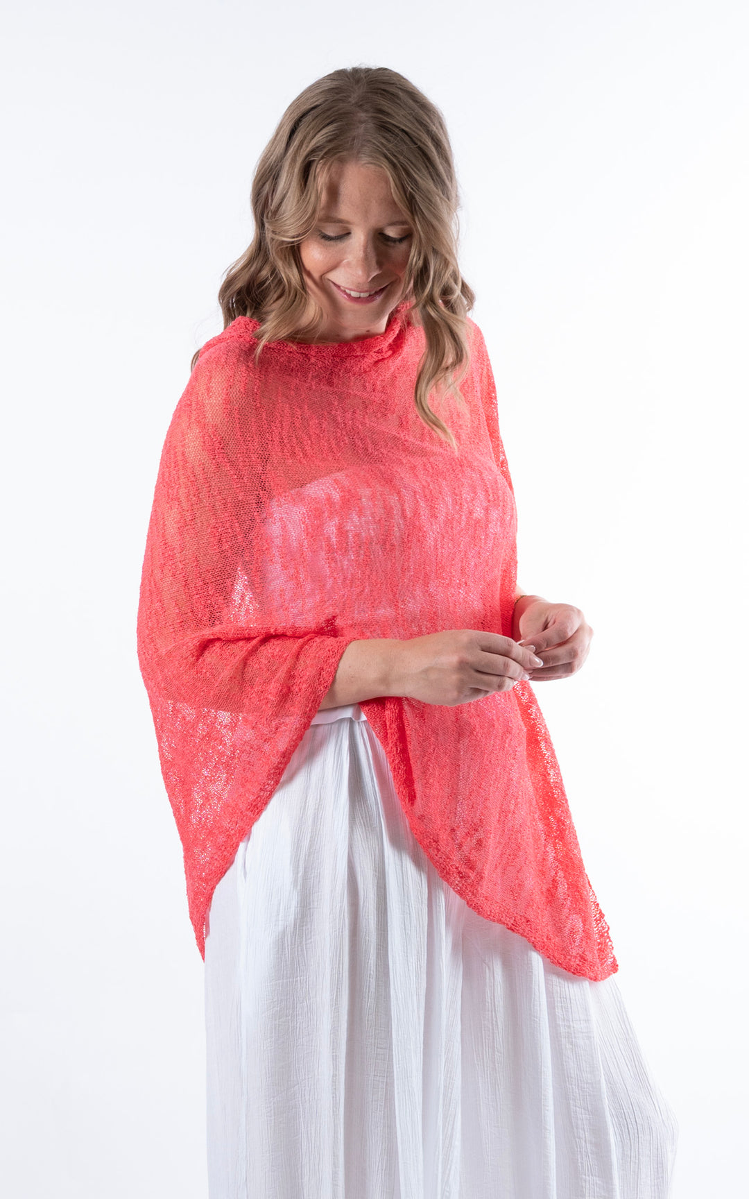 Fine Knit Poncho | Coral