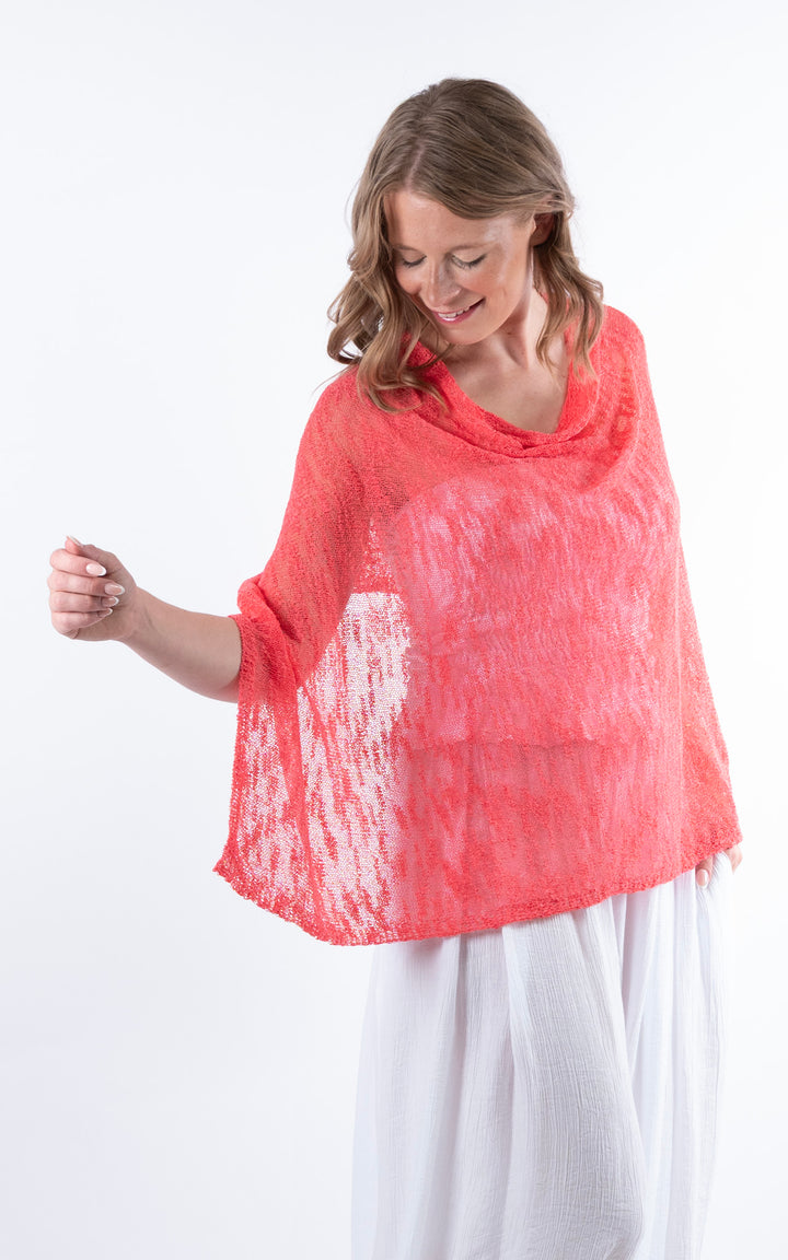 Fine Knit Poncho | Coral