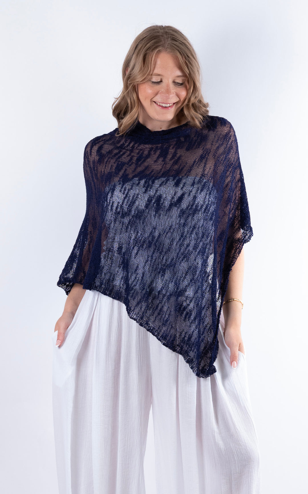 Fine Knit Poncho | Navy