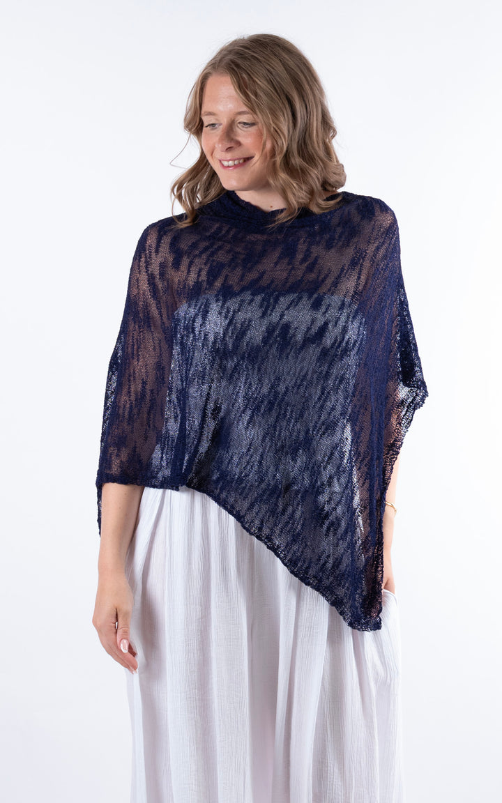 Fine Knit Poncho | Navy
