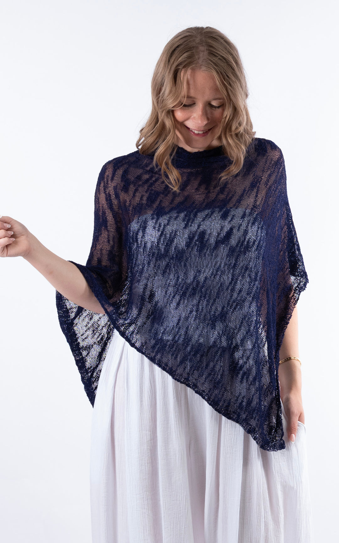 Fine Knit Poncho | Navy