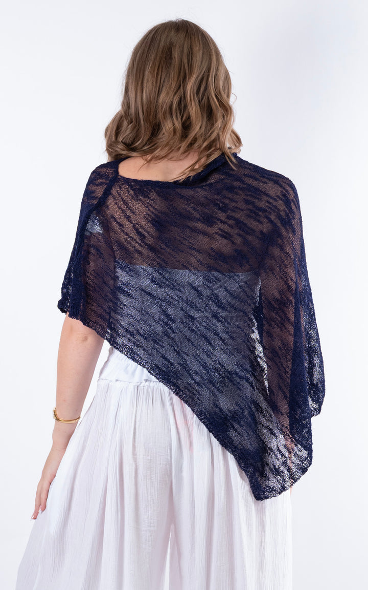 Fine Knit Poncho | Navy