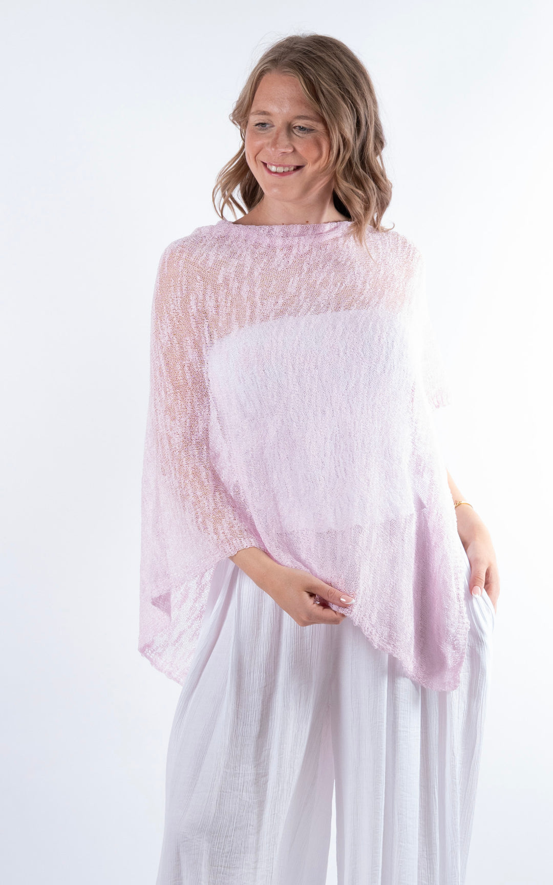 Fine Knit Poncho | Pale Pink