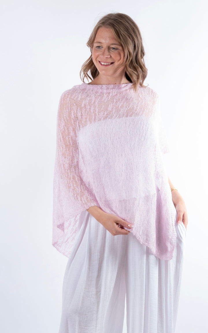 Fine Knit Poncho | Pale Pink