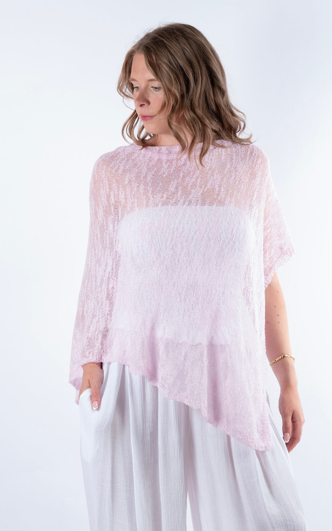 Fine Knit Poncho | Pale Pink