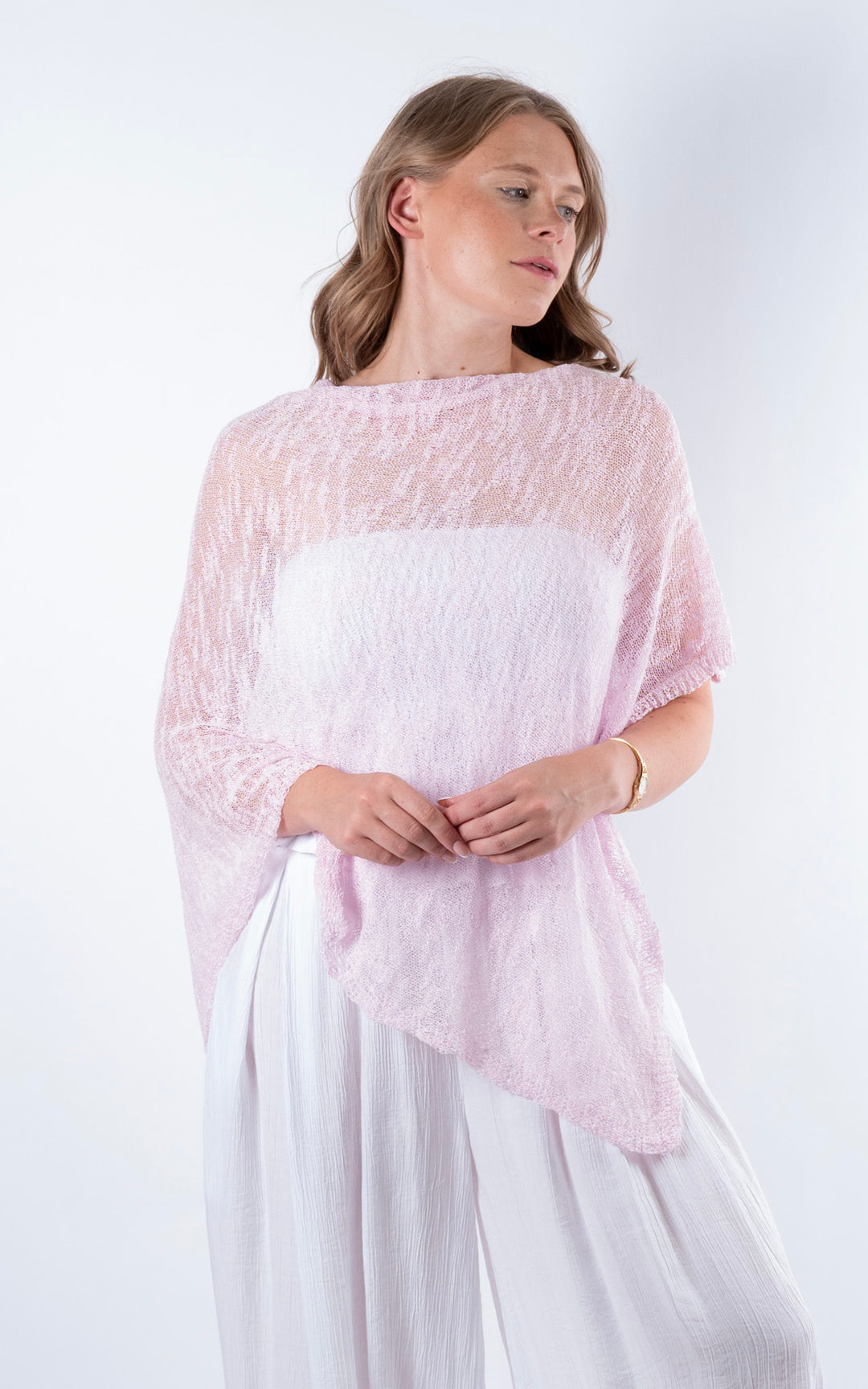 Fine Knit Poncho | Pale Pink