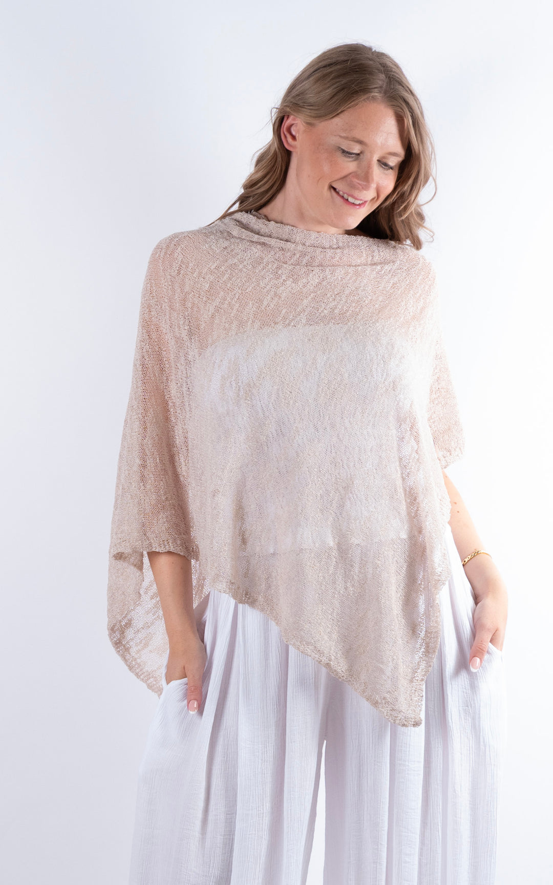 Fine Knit Poncho | Stone